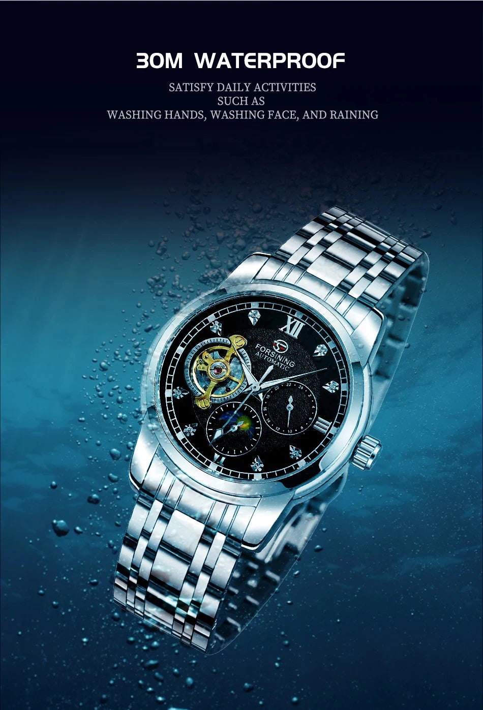 Forsining Tourbillon Automatic Men Watch 24h AM