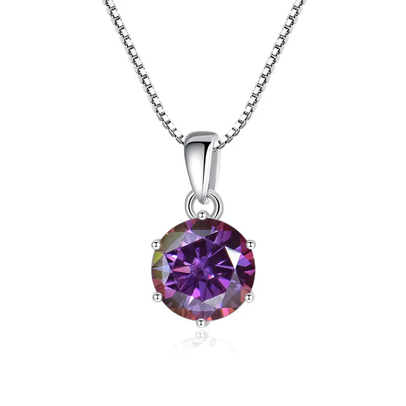 JoyceJelly 1 CT Real Moissanite Pendant Necklace For - silver purplish red / 45cm / 1 ct