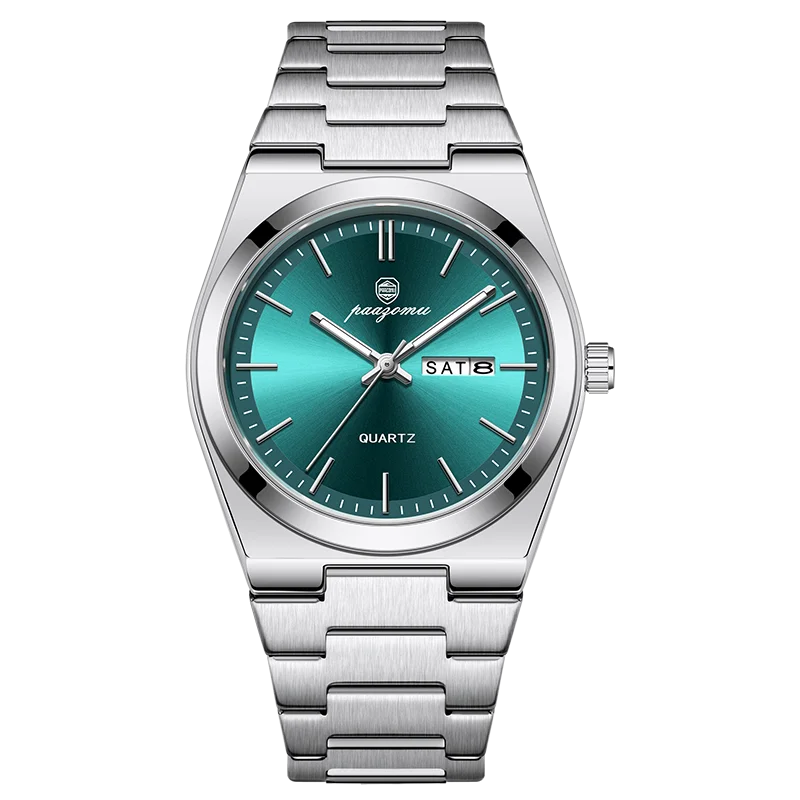 PAAZOMU Luxury Quartz Man Wristwatch Sport Men Watches - M930 Silver Green