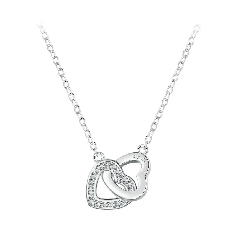 BAMOER 925 Sterling Silver Connected Heart Pendant - Silver / China Mainland