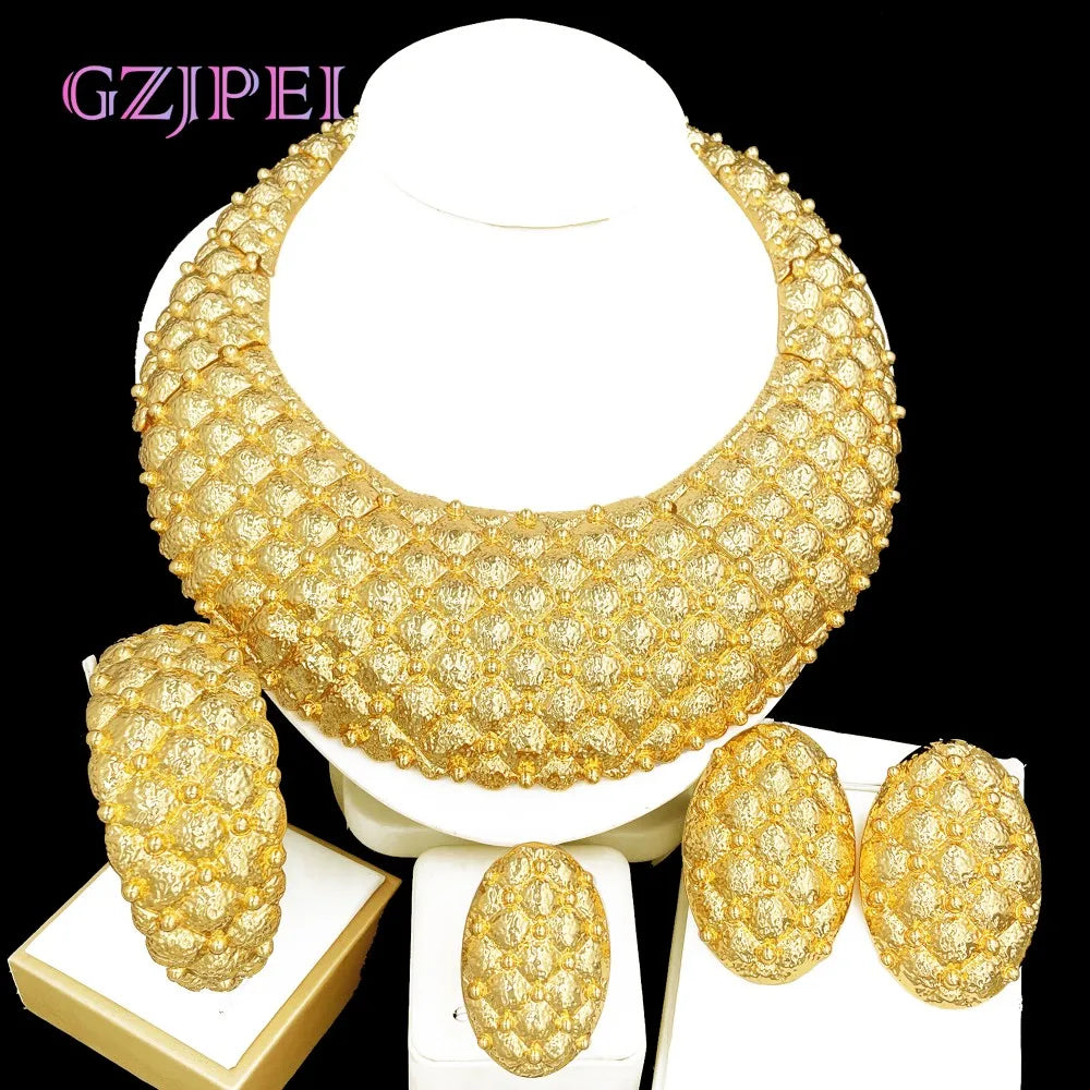 African Dubai 18K Gold Plated Chunky Jewelry Set