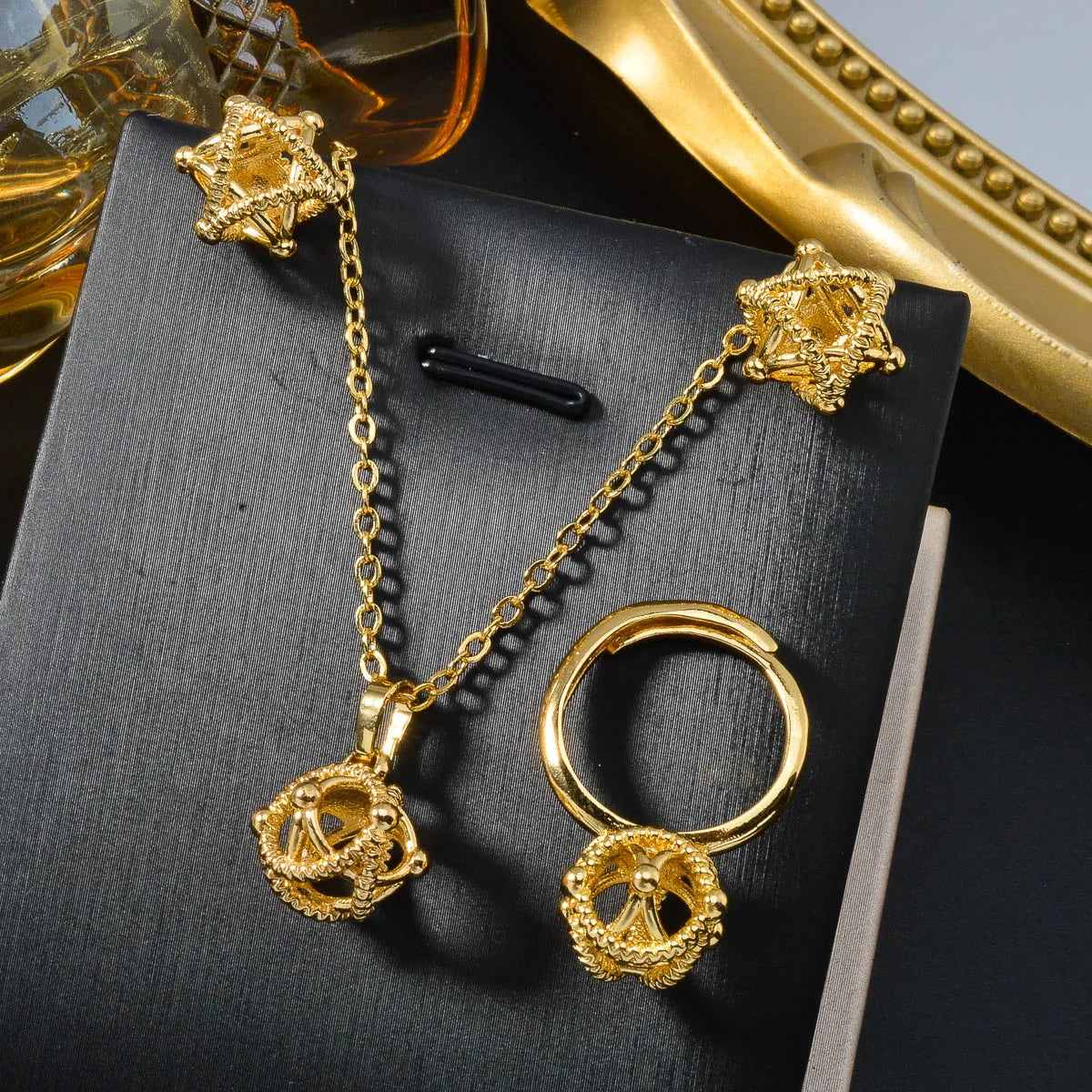 3PCS Jewelry Sets Fashion Pendant Gold Color Necklace