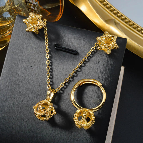 3PCS Jewelry Sets Fashion Pendant Gold Color Necklace