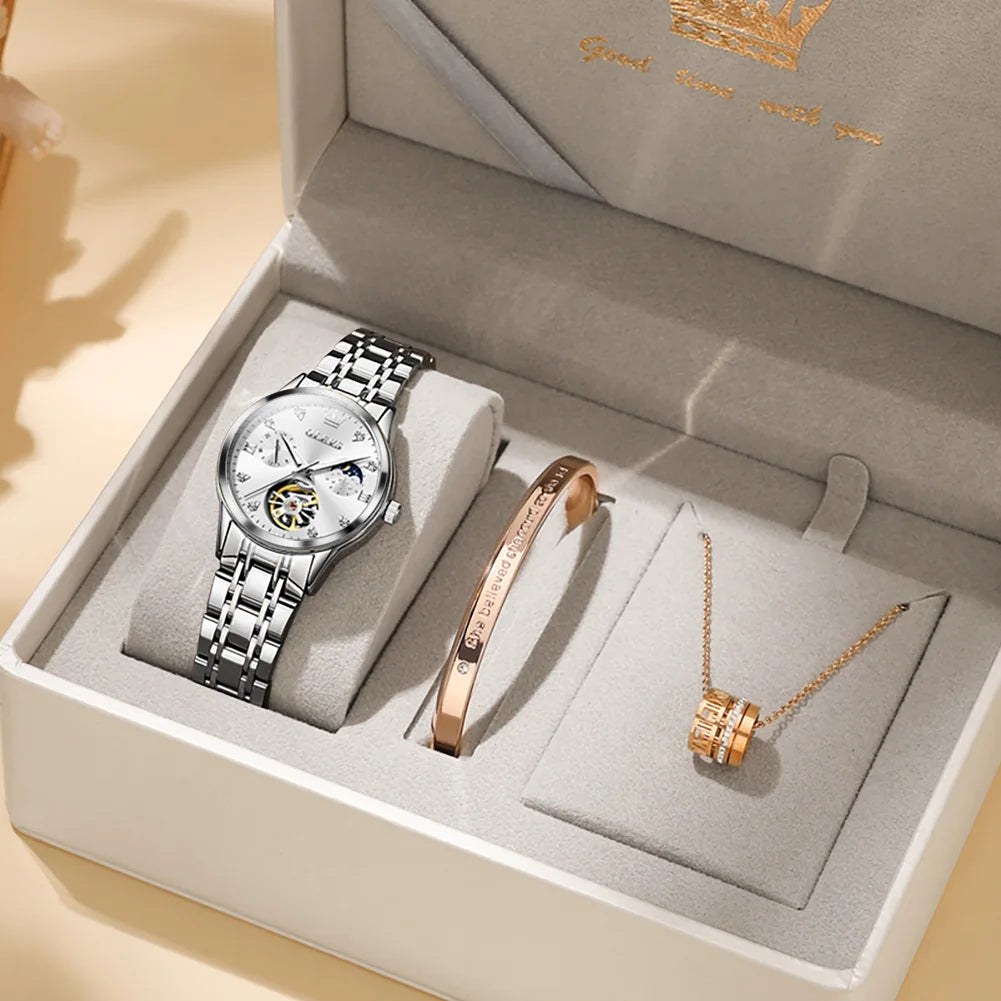 OLEVS Women's Watches Luxury Tourbillon Style Original - silver white set / China Mainland, silver white set / United States