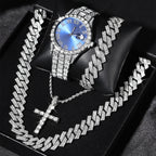 Quartz Watch Set Gift Box Cuban Necklace Bracelet
