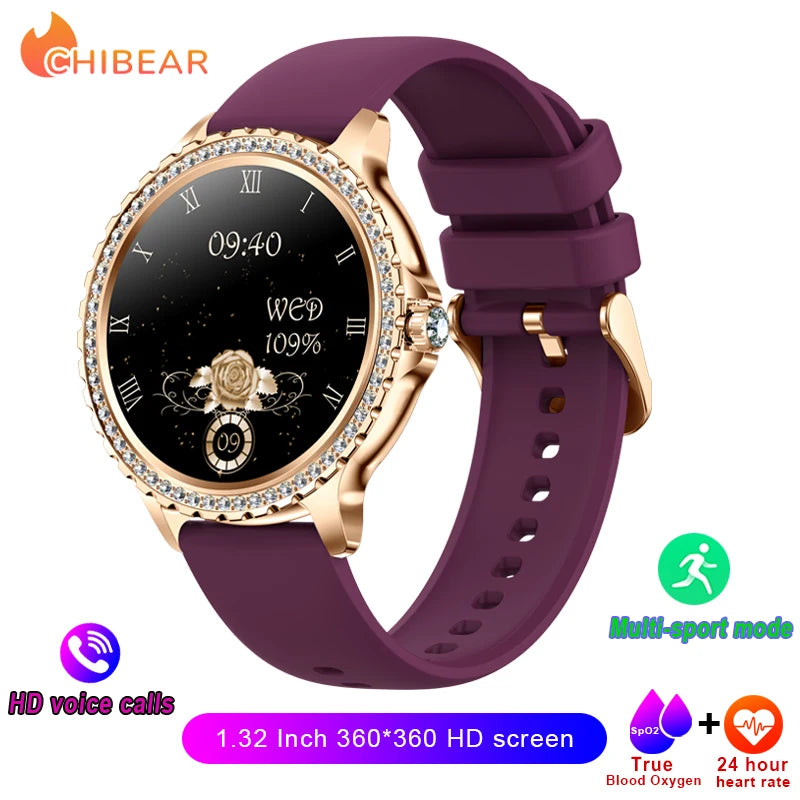 2026 New Fashion Women Diamond Watch 1.32 inch 360*360 - Purple