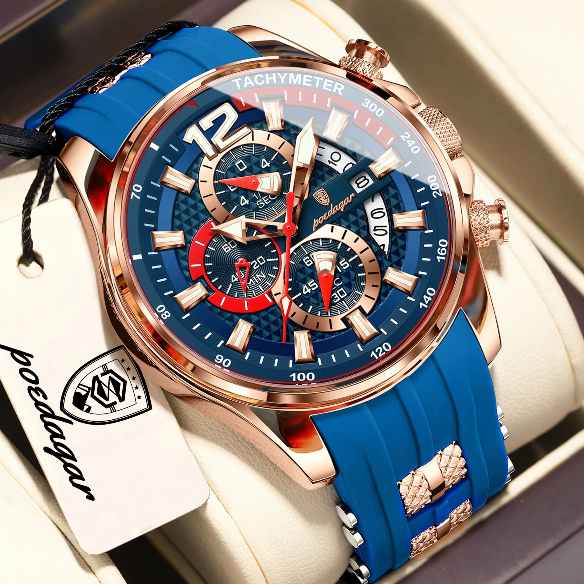 Poedagar Fashion Men Wristwatch Date Chronograph