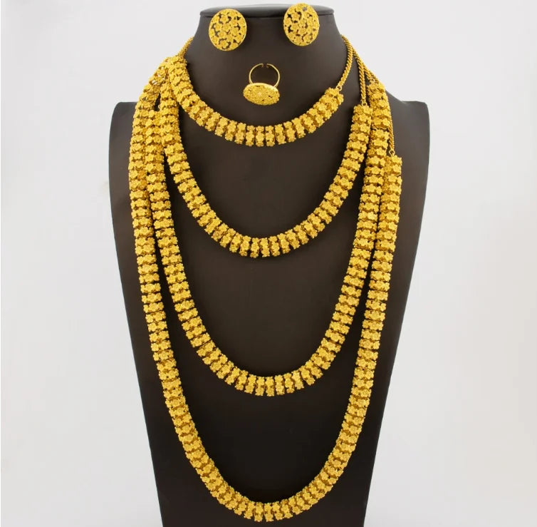 Gold Plated Hand-Knit Design Jewelry Set for Women