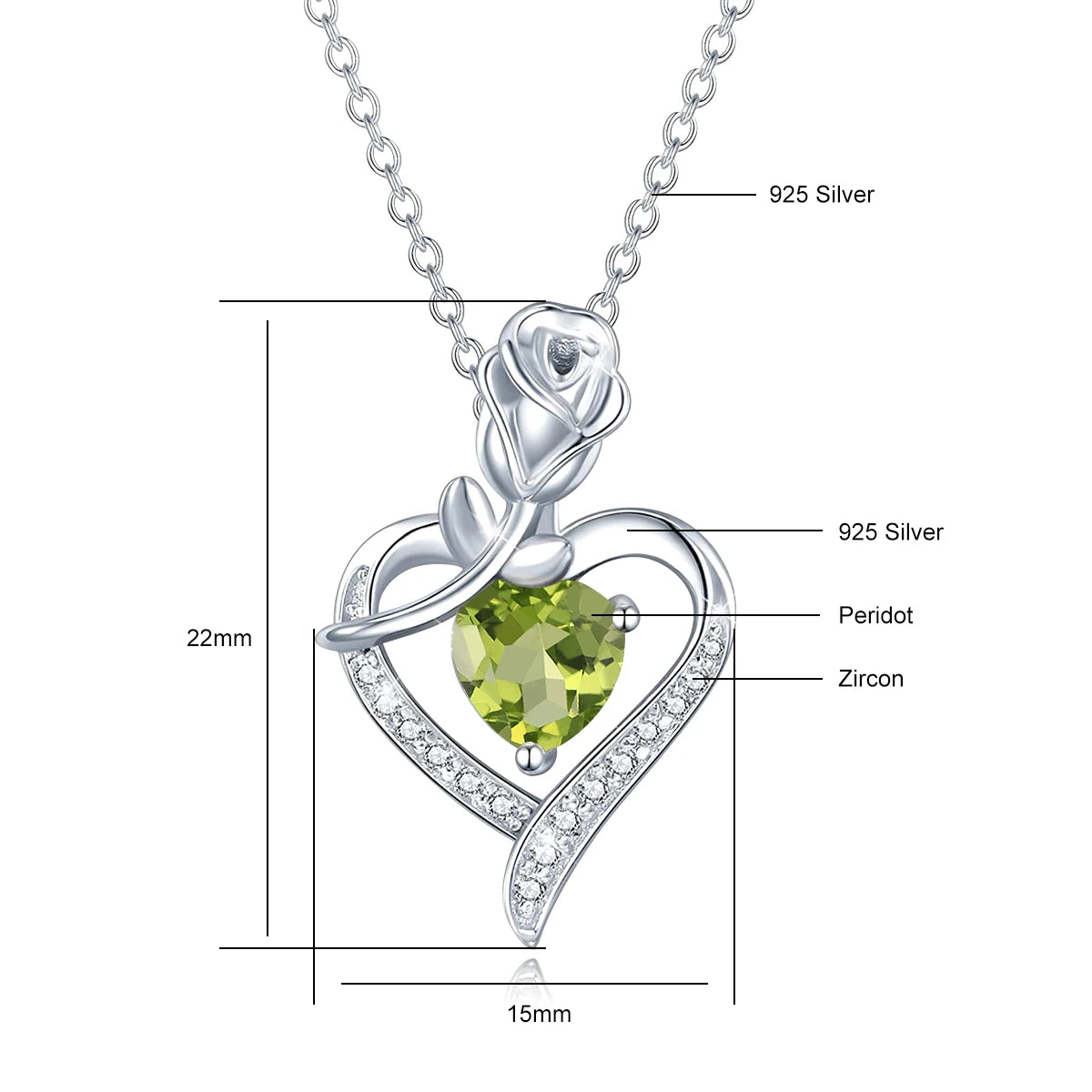 Romantic 925 Silver Necklace Rose Heart Design