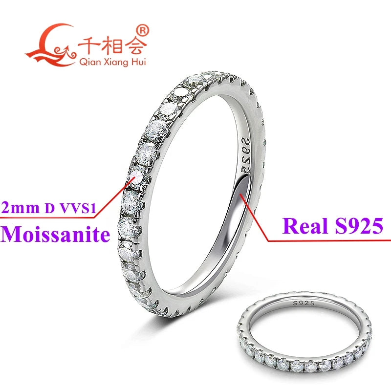 Solid 2mm 3mm White Round Moissanite Diamond Full - 2mm silver / 12, 2mm silver / 4, 2mm silver / 11.5, 2mm silver / 4.5, 2mm silver / 5, 2mm silver / 5.5, 2mm silver / 6, 2mm silver / 6.5, 2mm silver / 7, 2mm silver / 7.5, 2mm silver / 8, 2mm silver / 8.5, 2mm silver / 9, 2mm silver / 9.5, 2mm silver / 10, 2mm silver / 11, 2mm silver / 10.5