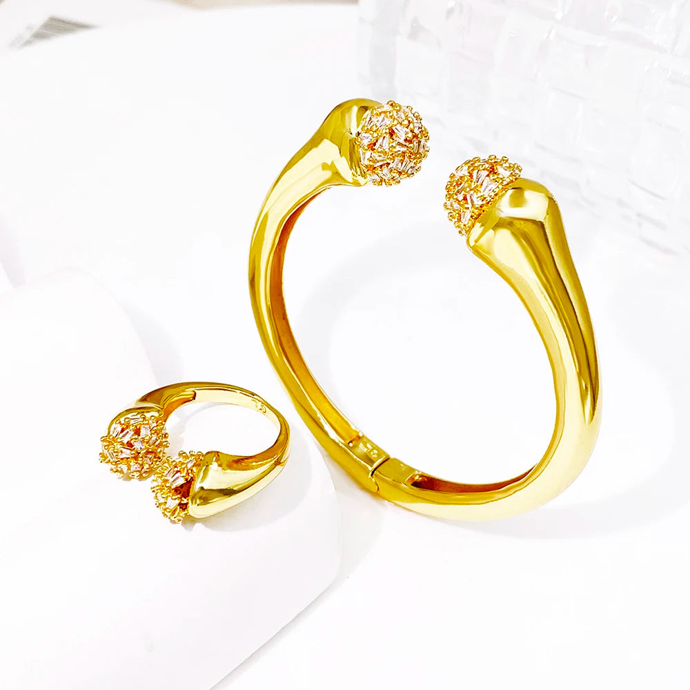 Women Bracelet And Ring Set Luxury Gold Color