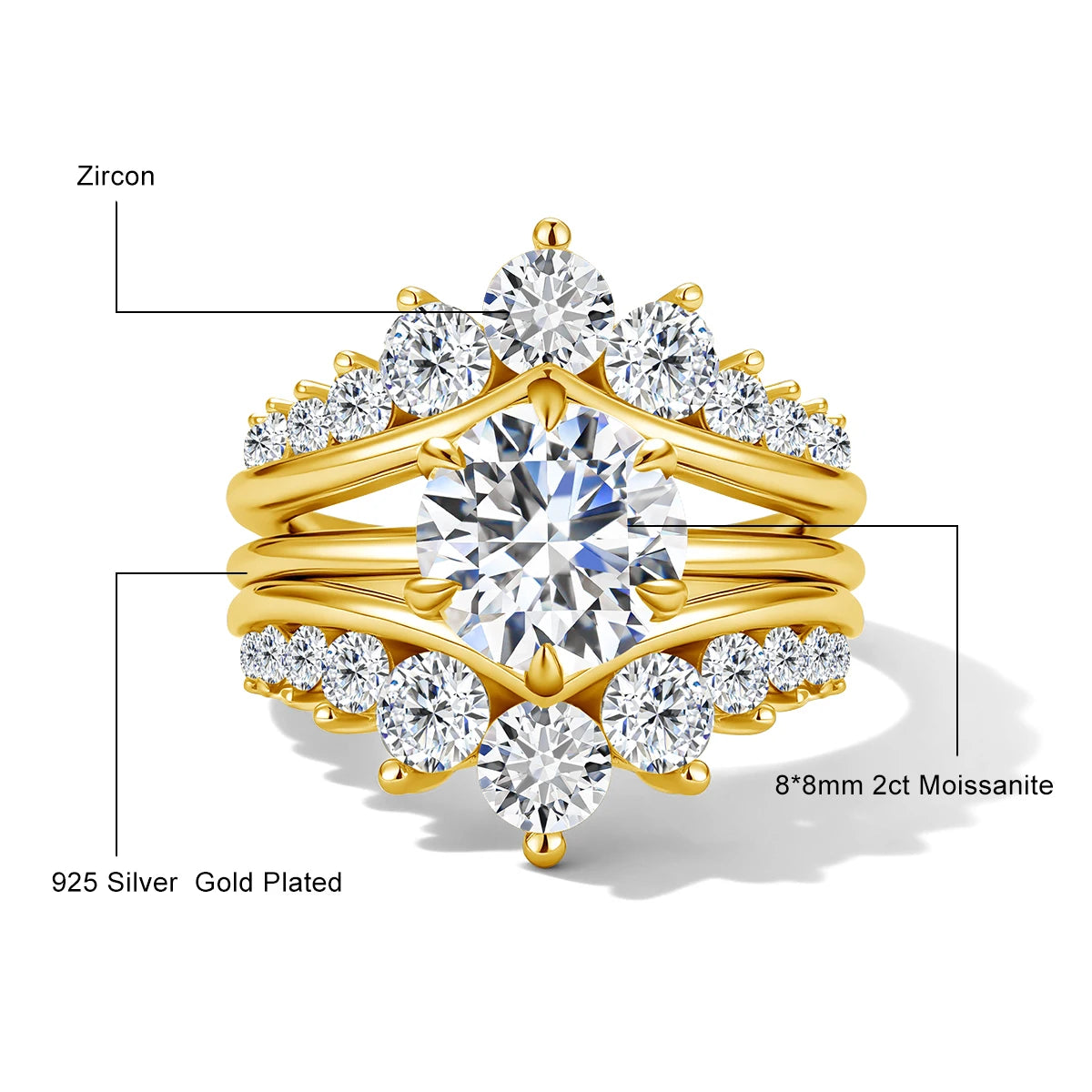 14k Gold Filled Double Band Stackable Moissanite