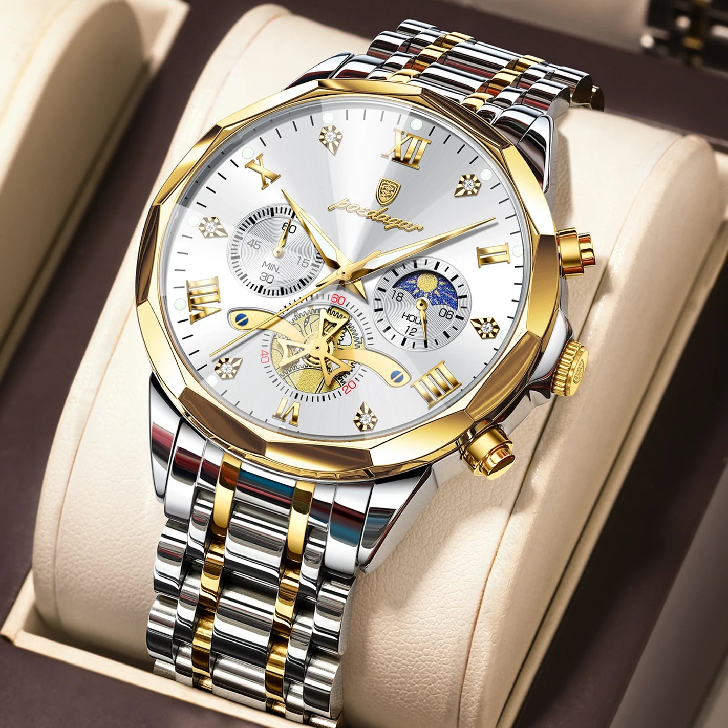 POEDAGAR Luxury Men Clock Waterproof Luminous - 938 Gold Gold White / China Mainland