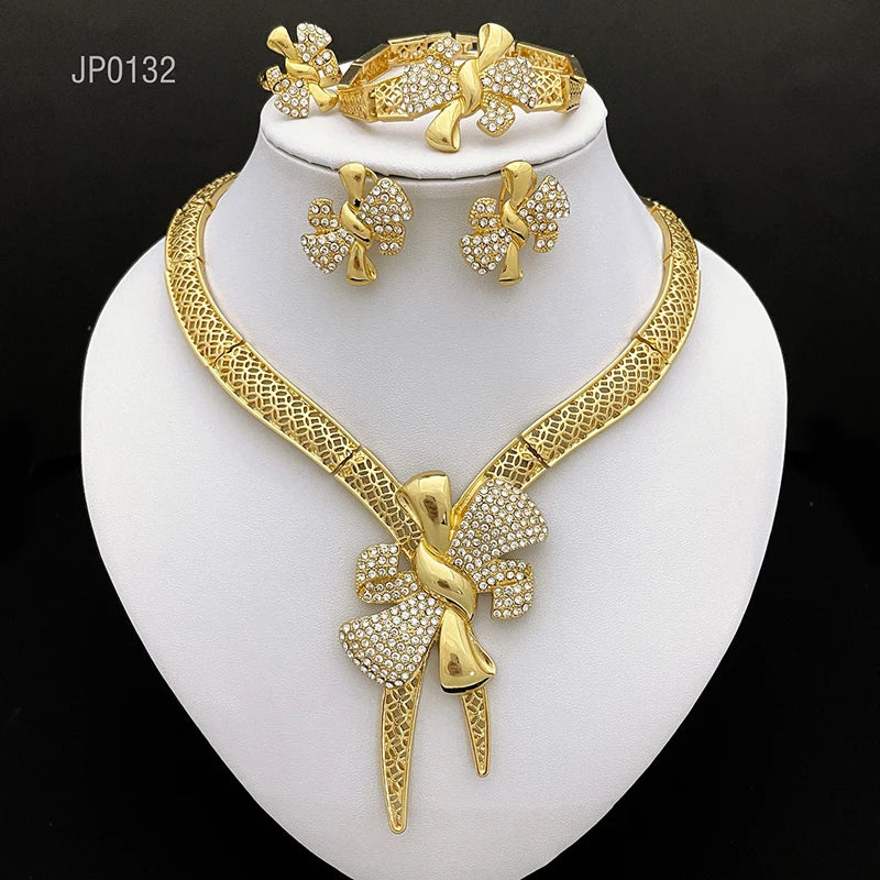 Italy 18k Gold Plated Women Jewelry Set Classic