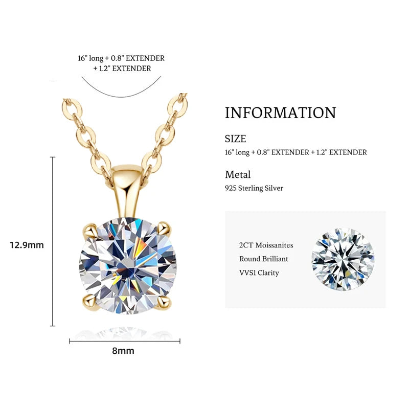1.0 carat 2ct 3ct D Moissanite Solitaire Drop - 2.0ct Yellow Gold