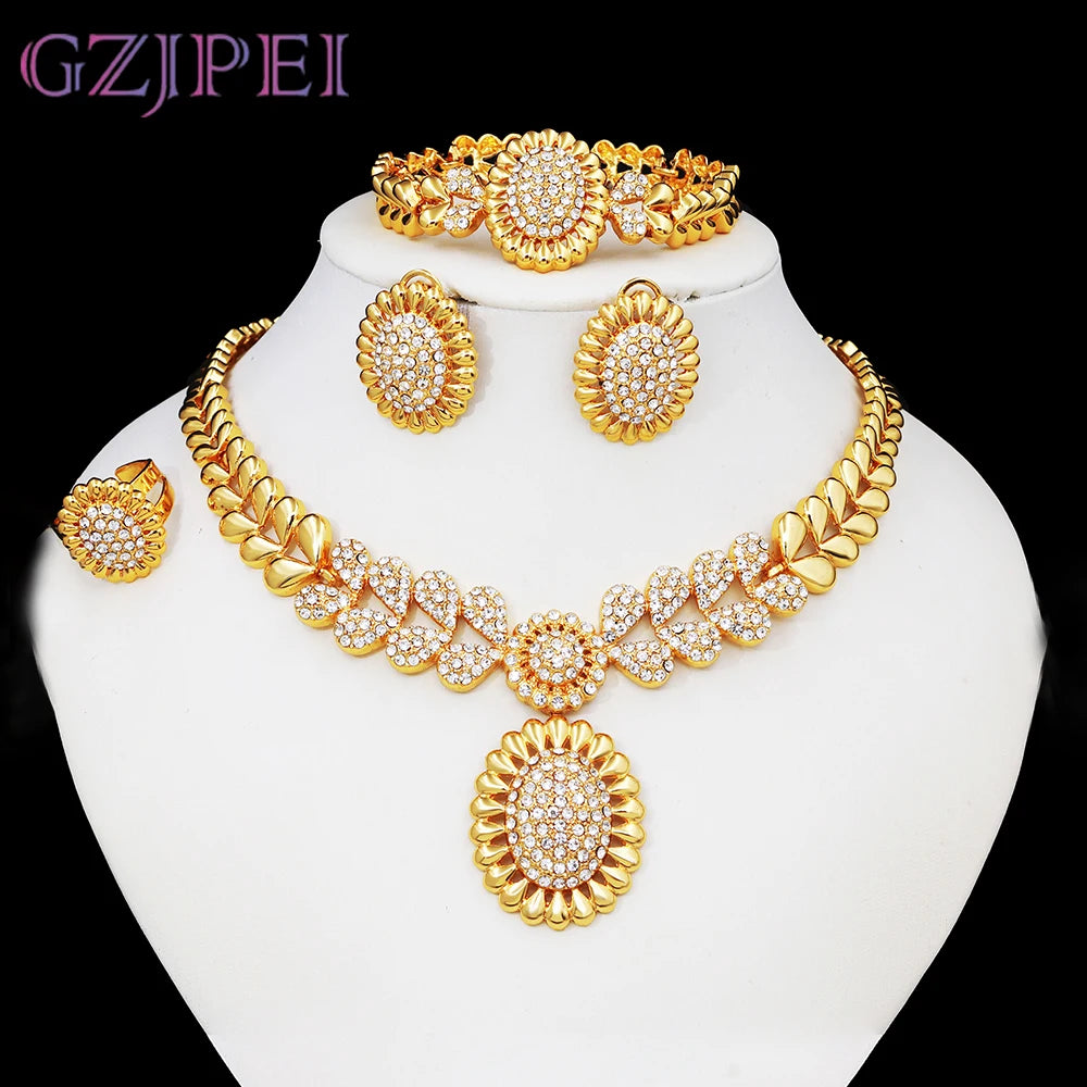Women Necklaces Earrings Ring Bracelet 4Pcs Jewelry
