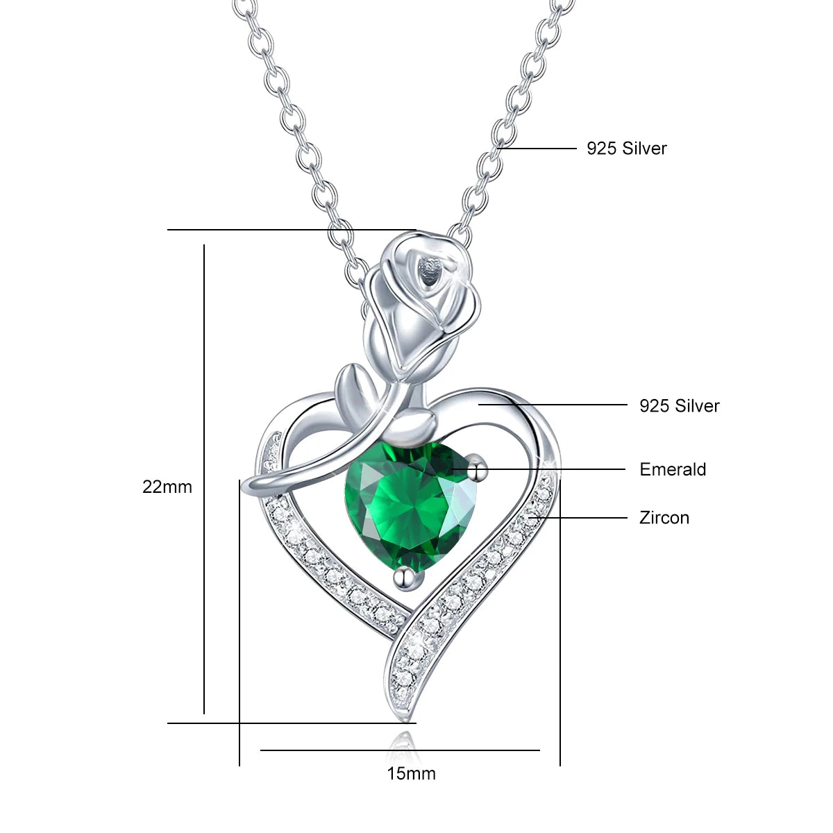 Romantic 925 Silver Necklace Rose Heart Design