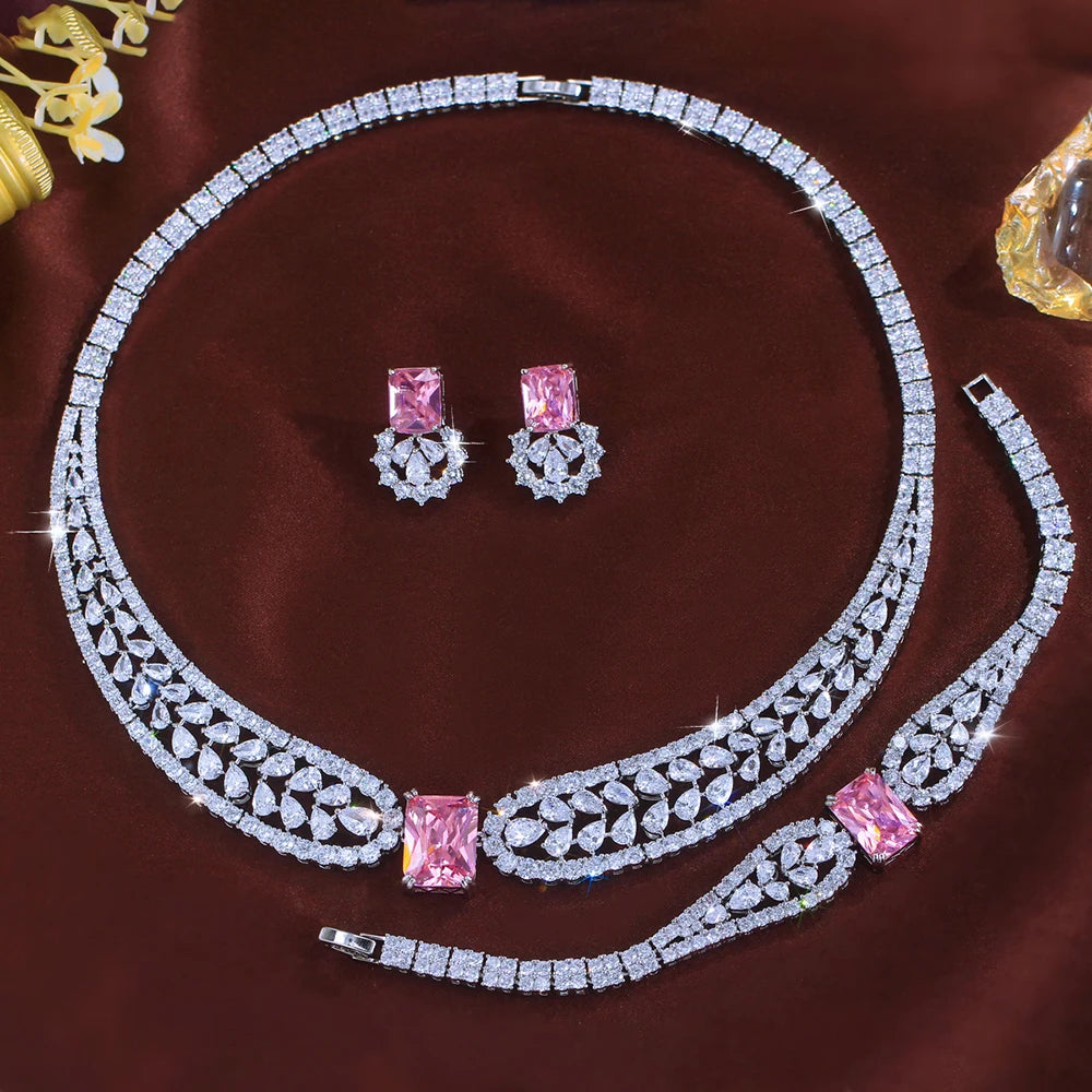 ThreeGraces Exquisite Brilliant Pink Square Zirconia