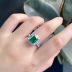 Élégant anneau de mariage 3 carats, émeraude de synthèse 7*9mm