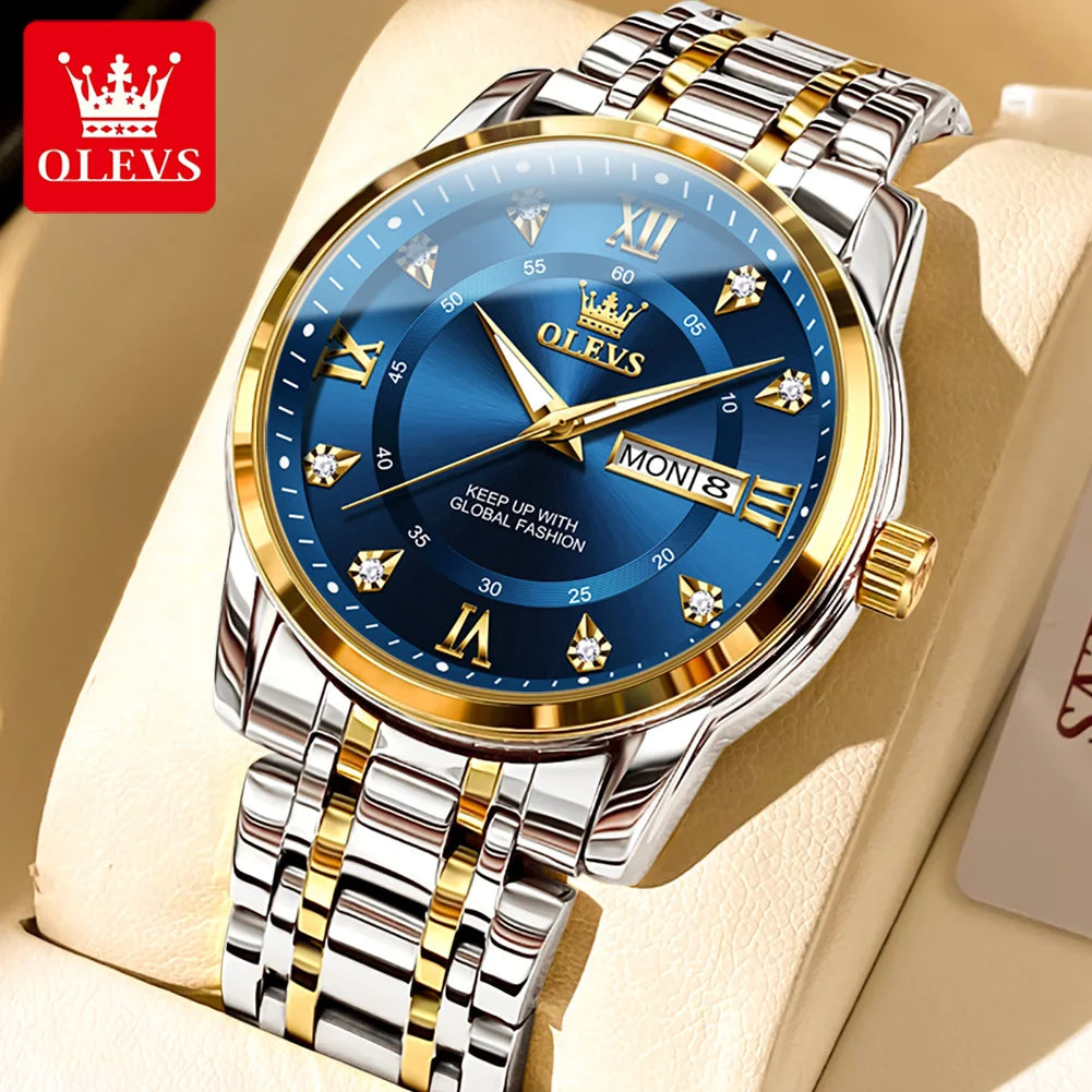 OLEVS 5513 Mens Watch Original Fashion Brand Quartz - Men Gold Blue / Yes