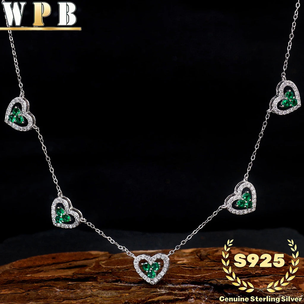 Genuine S925 Sterling Silver Necklace  5-Color Heart