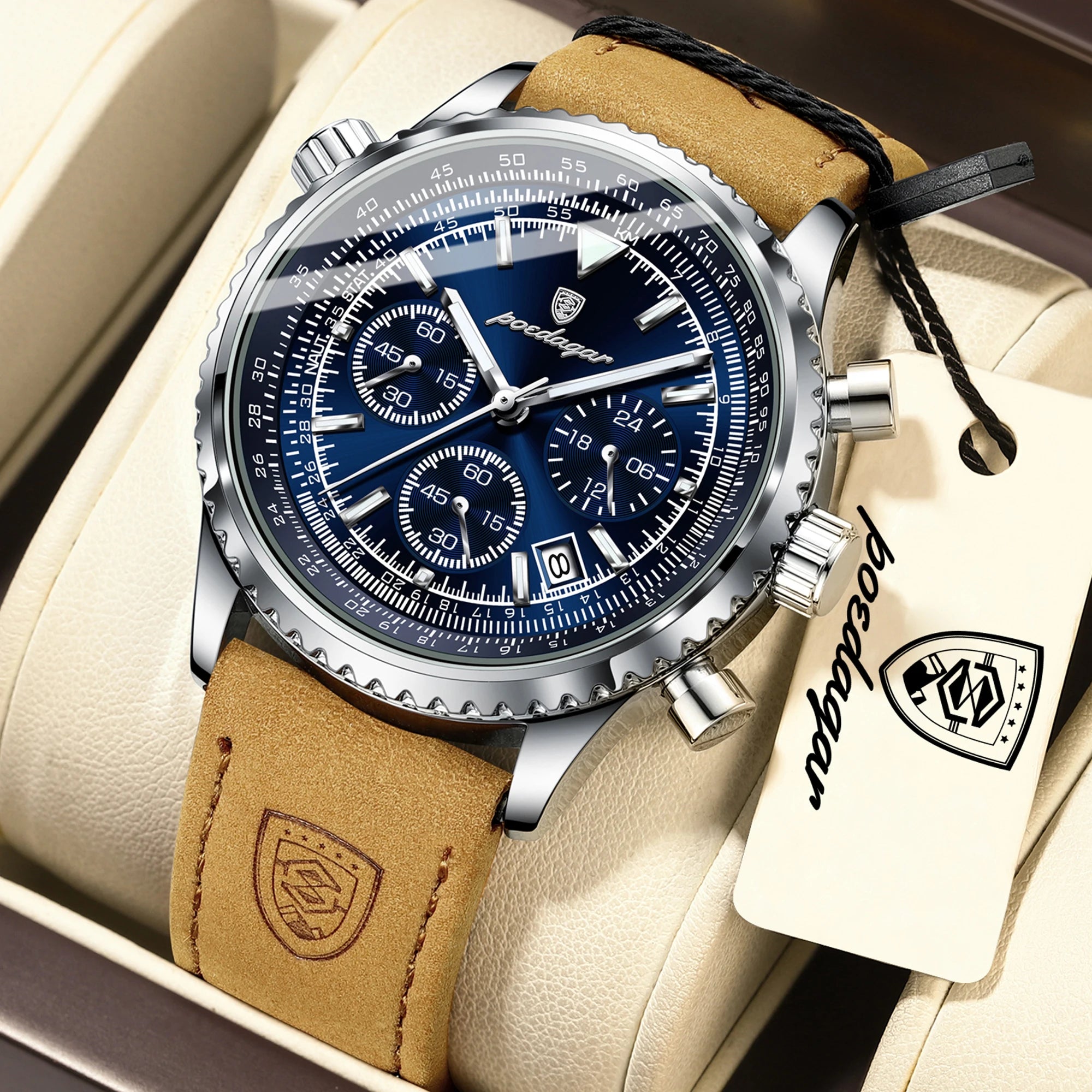 POEDAGAR Business Men Wristwatch Waterproof Luminous - 960 Silver Blue / China Mainland