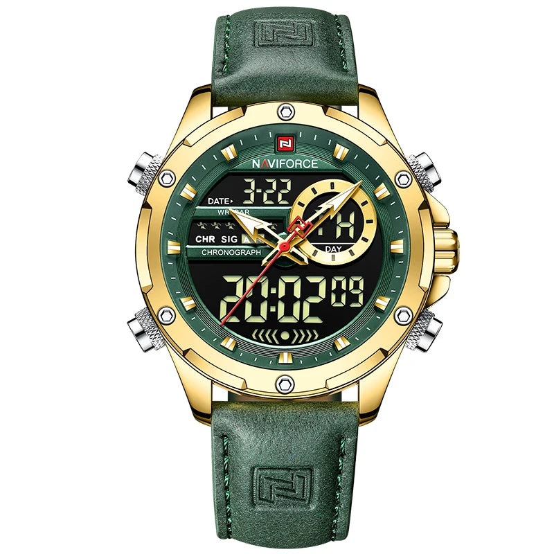 NAVIFORCE Digital Men Military Watch Waterproof - Gold Green