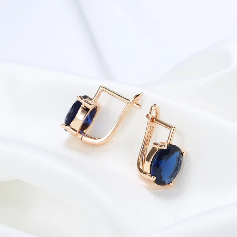 Real 14K Gold Sapphire Earrings for Women Gift