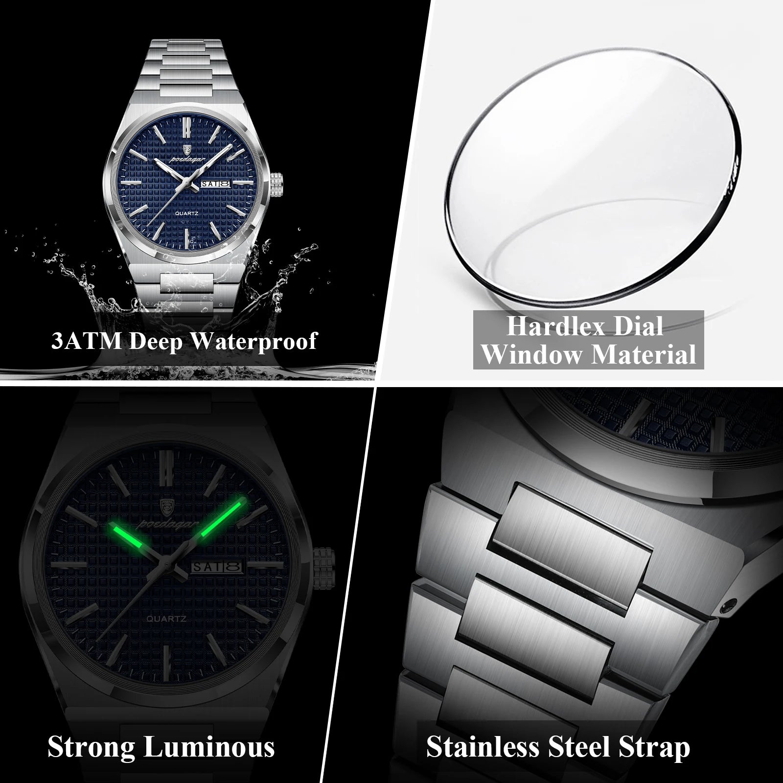 Poedagar Original Luxury Men Clock Waterproof