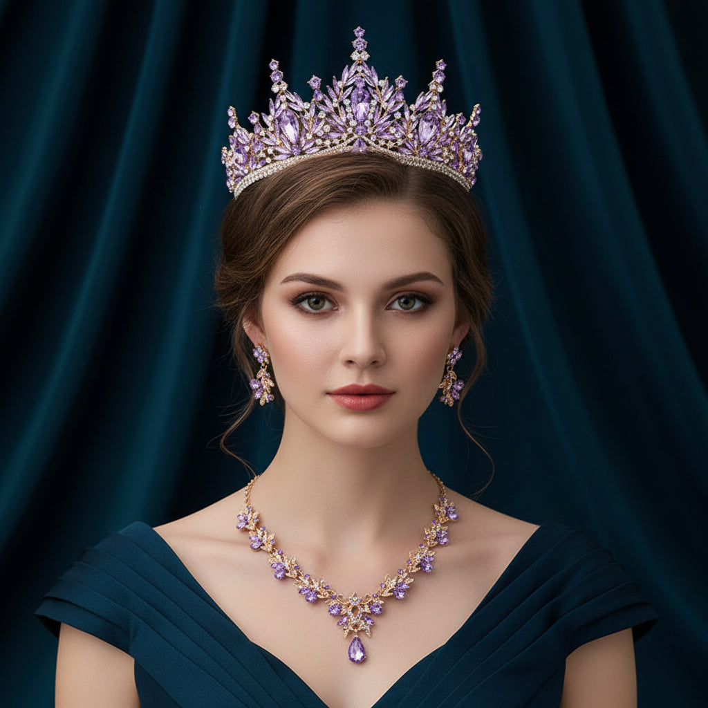 Royal Queen 3 Pcs Tiaras and necklace earrings for