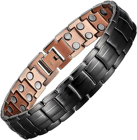Premium Copper Bracelet for Men  Health with Grid - Gun black version / United States