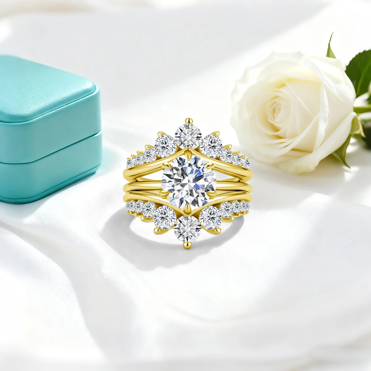 14k Gold Filled Double Band Stackable Moissanite
