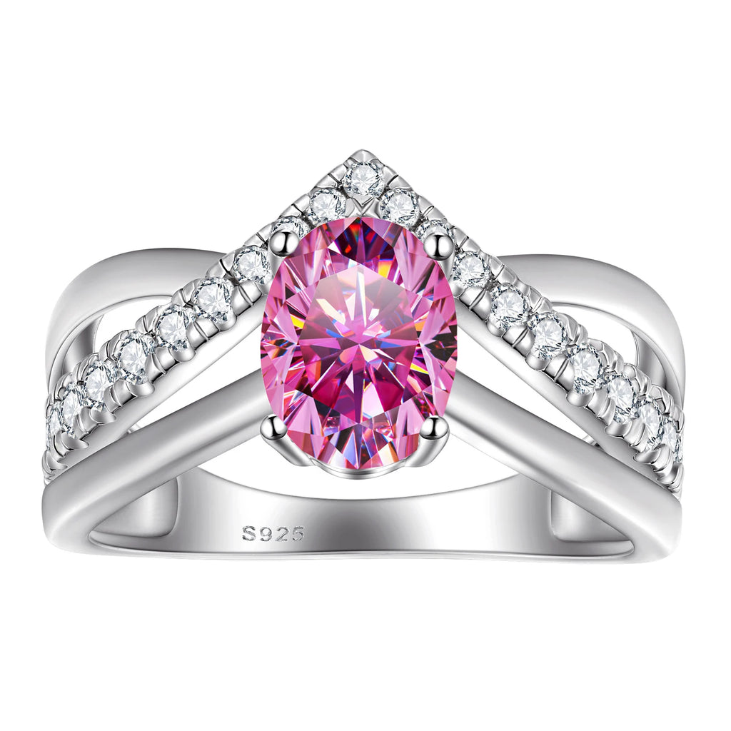 Real 1.5ct Pink Moissanite Wide Ring for Women