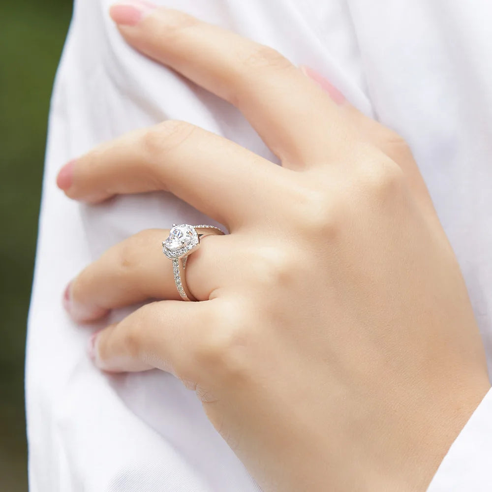 1-2ct Pink Heart Moissanite Rings with Certificate