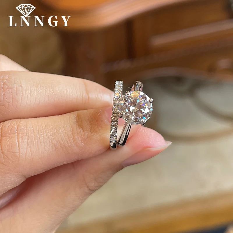 Lnngy 8mm 2ct Round Cut Moissanite Ring Set With