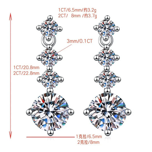 1-2ct Moissanite Earrings for Women Lab Grown