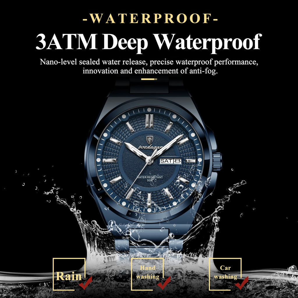 POEDAGAR Top Business Men Wristwatch Stainless Steel