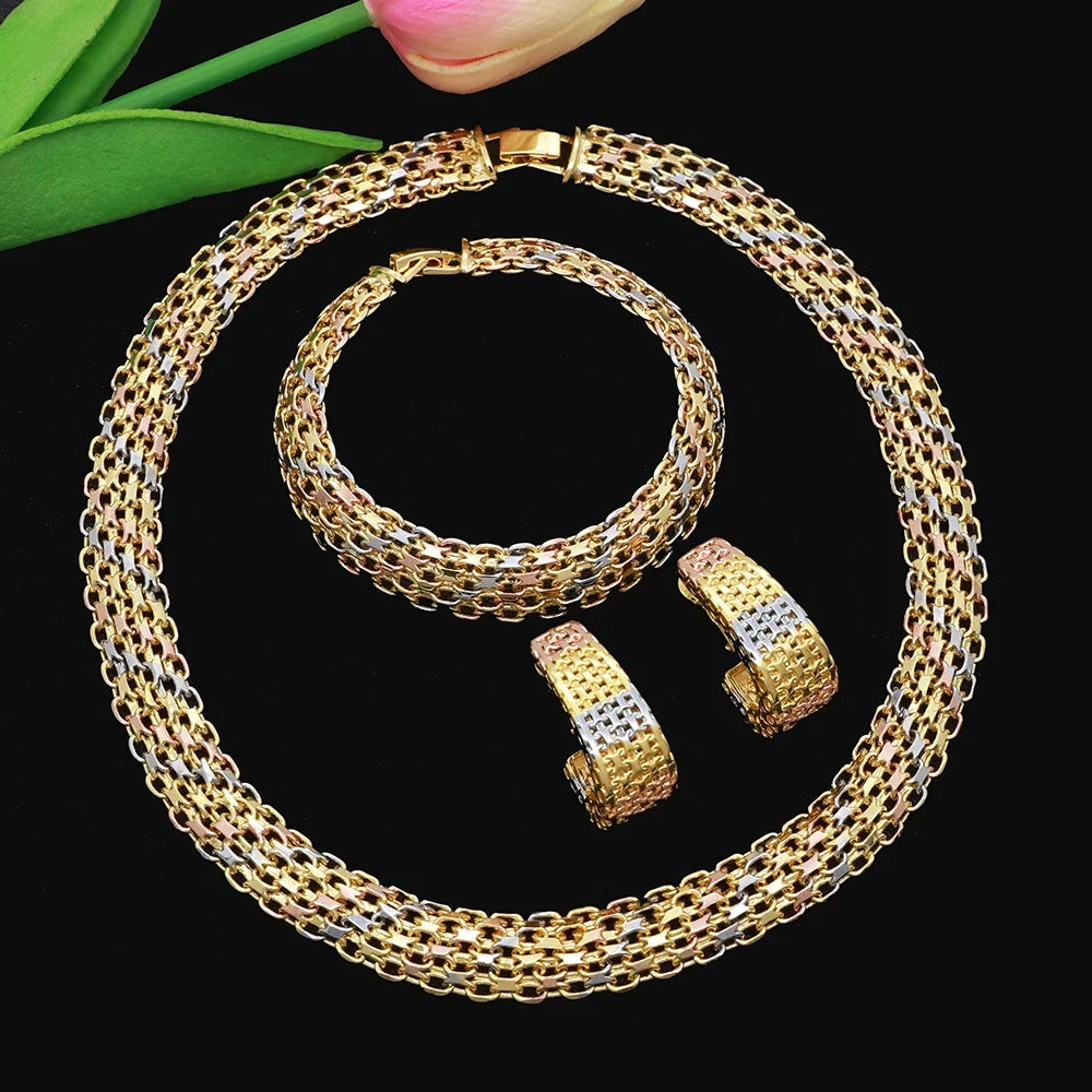 Dubai Luxury Handmade Women Jewelry Set 18k Gold-P.
