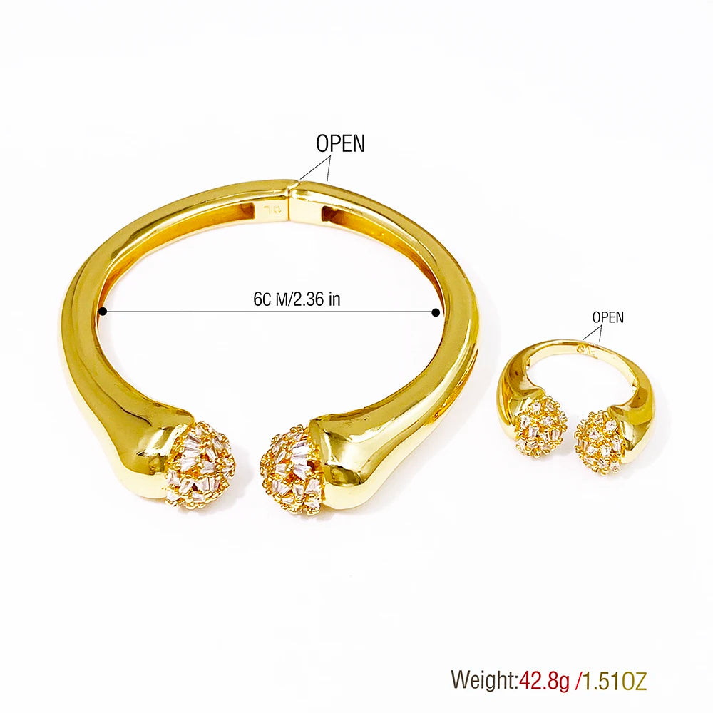 Women Bracelet And Ring Set Luxury Gold Color