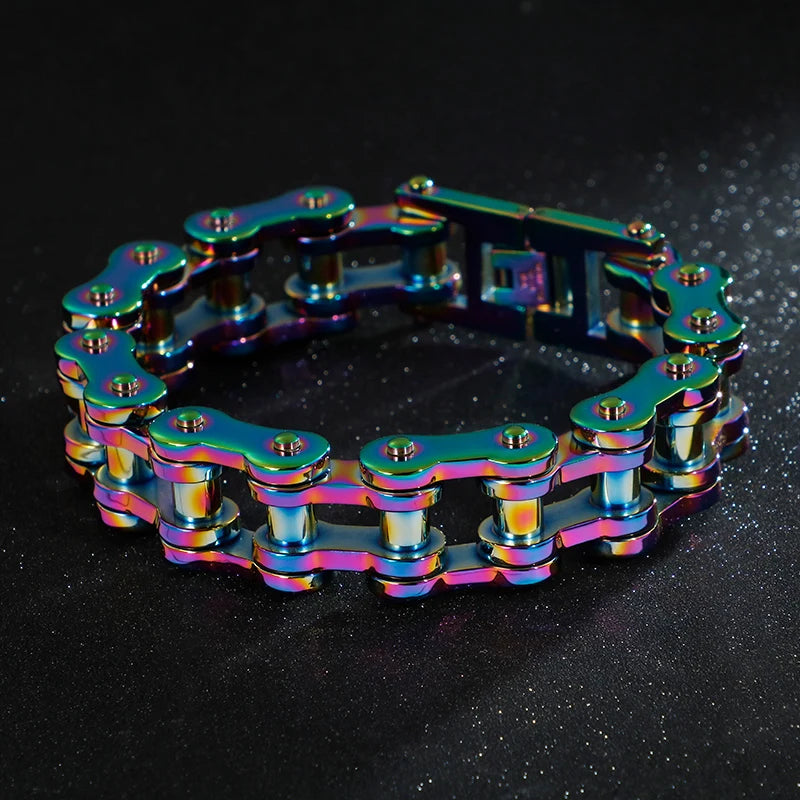 18mm Heavy Punk Rock Men Rainbow Blue Bike Biker