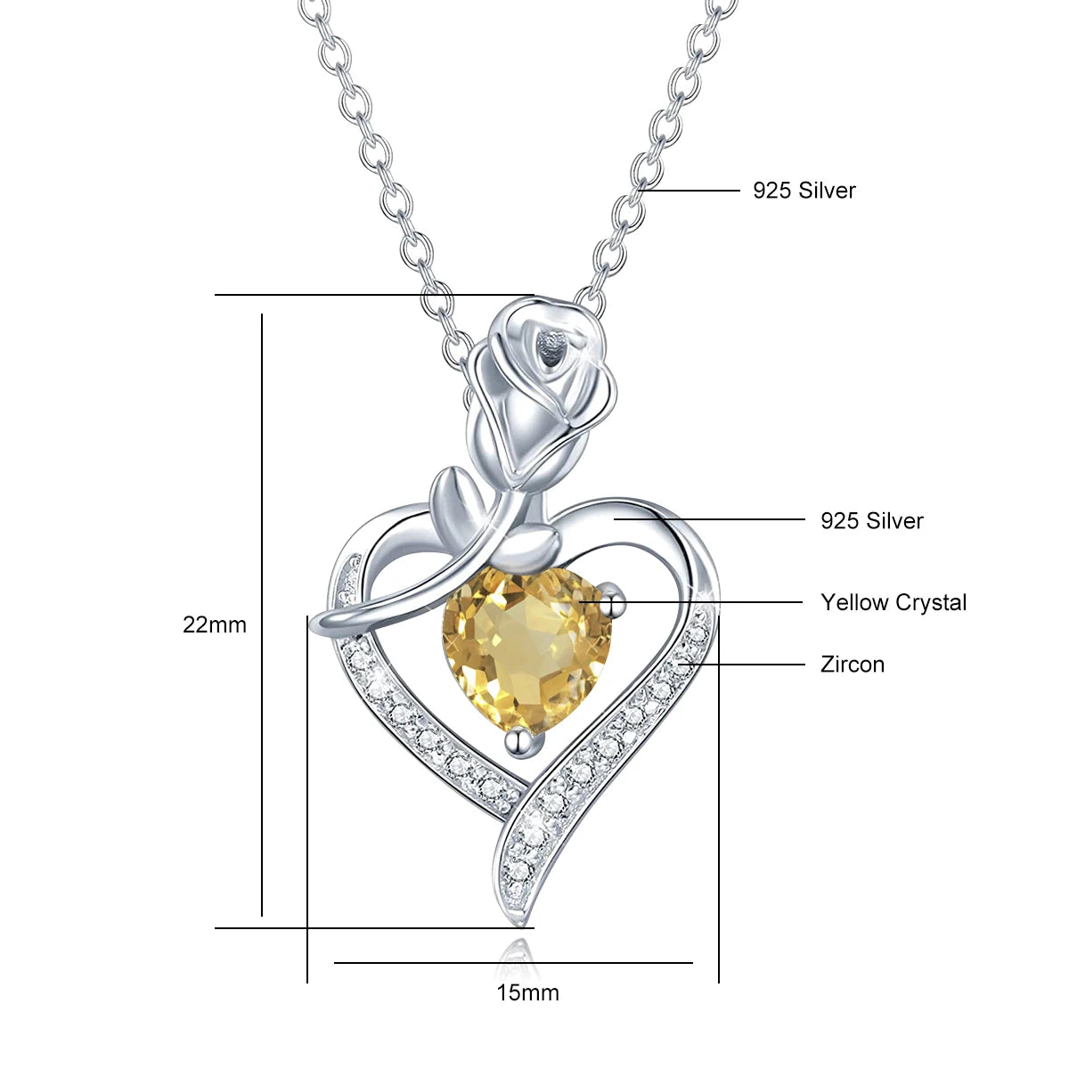 Romantic 925 Silver Necklace Rose Heart Design