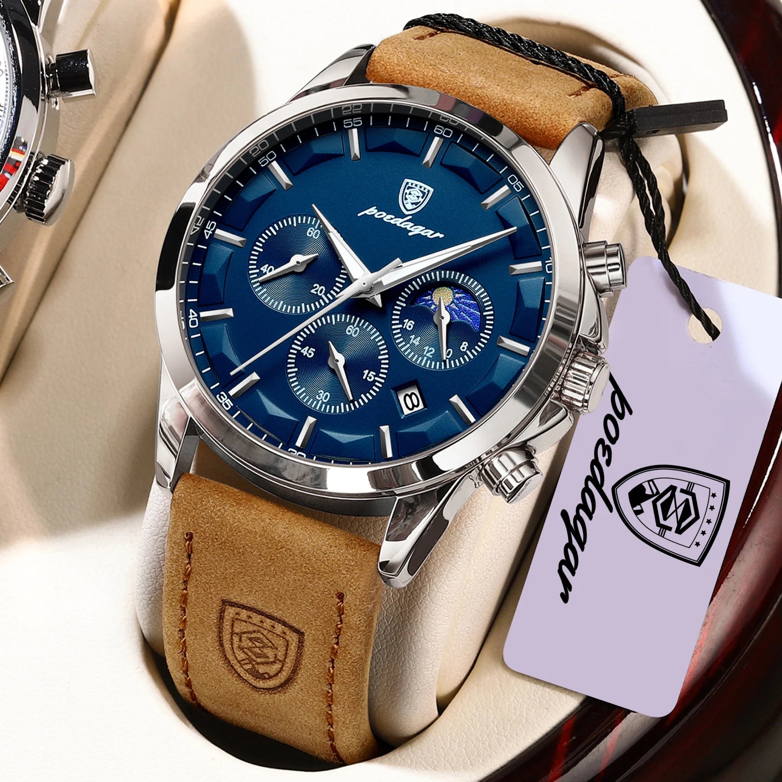 POEDAGAR Fashion Business Men Quartz Watch Waterproof - 928 Silver Blue L