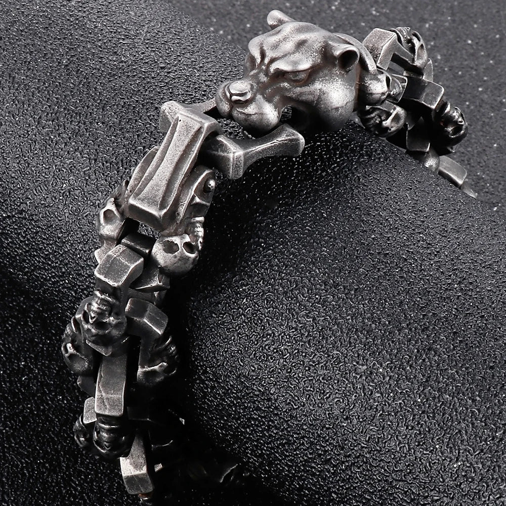 Punk Leopard Head Man Bracelet for Men Stainless Steel