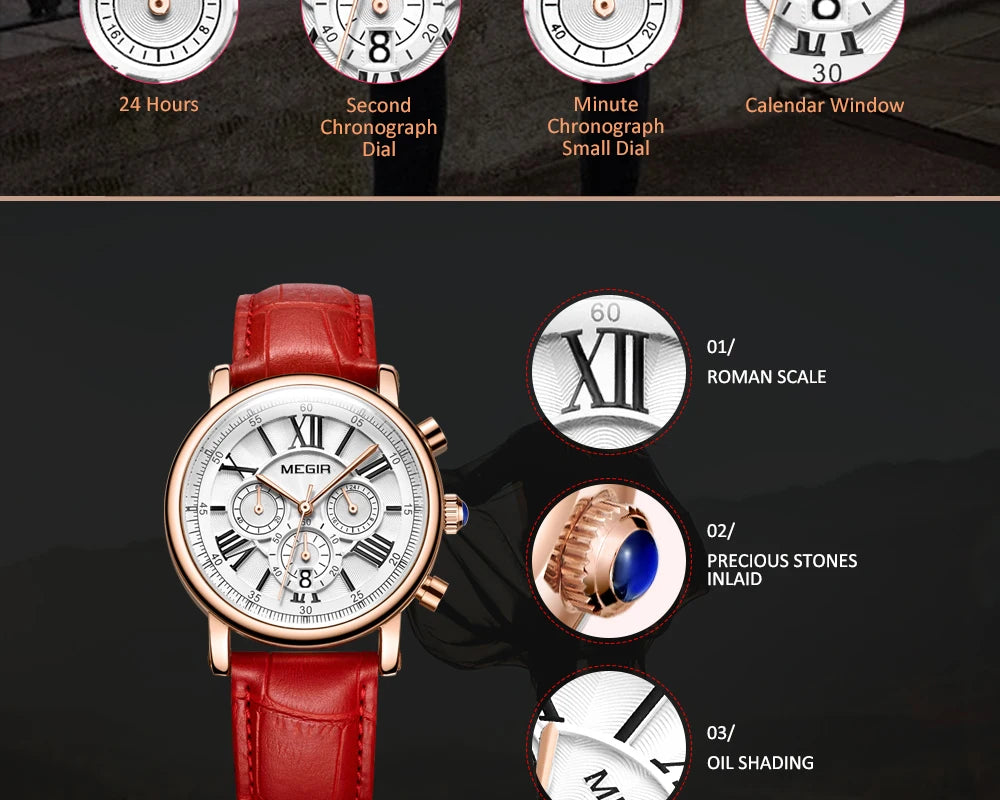 Megir Luxury Fashion Quartz Watch for Female Stude.