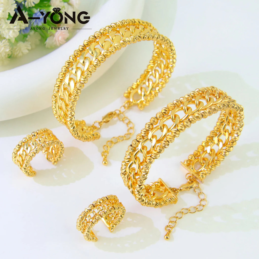 Luxuriöses arabisches Armband-Ring-Set in Goldfarbe