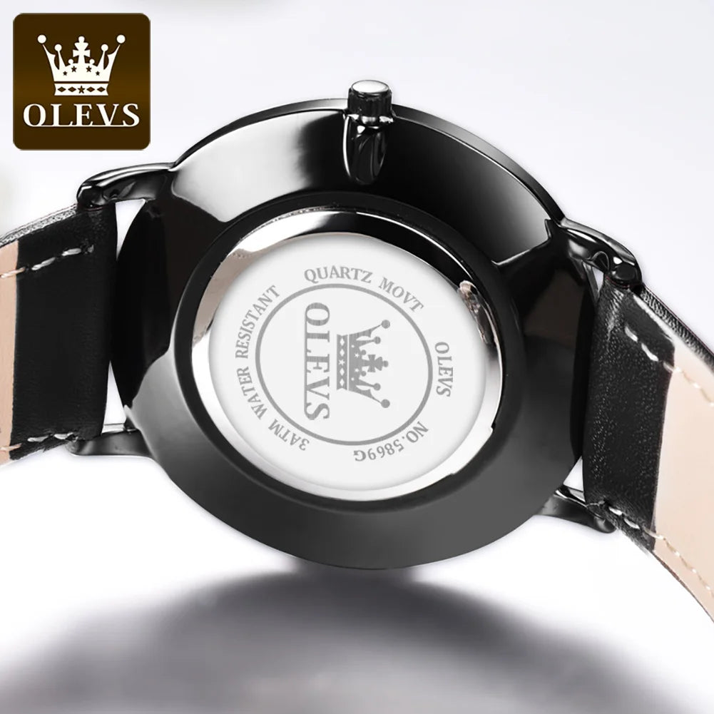 OLEVS Men's Ultra-Thin Quartz Leather Watch