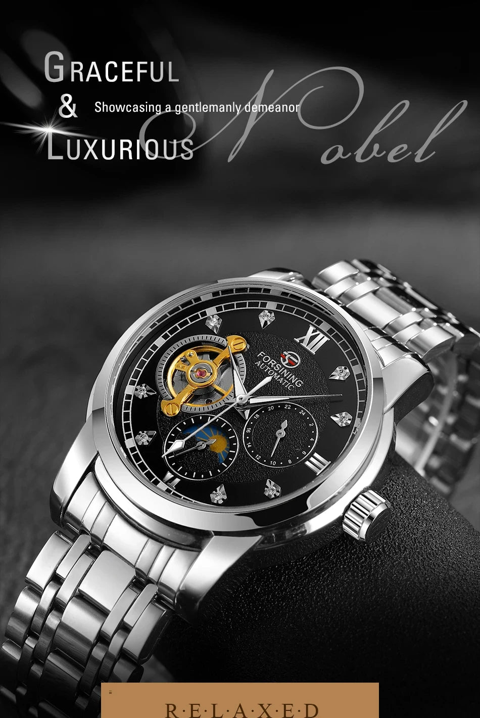 Forsining Tourbillon Automatic Men Watch 24h AM