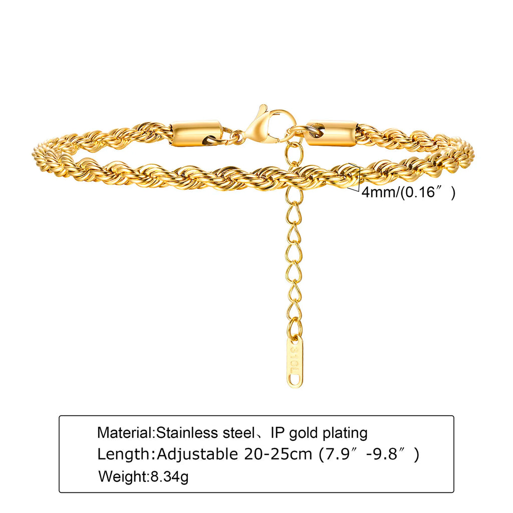 2-5MM Stainless Steel Rope Bracelets for Boys,Adju