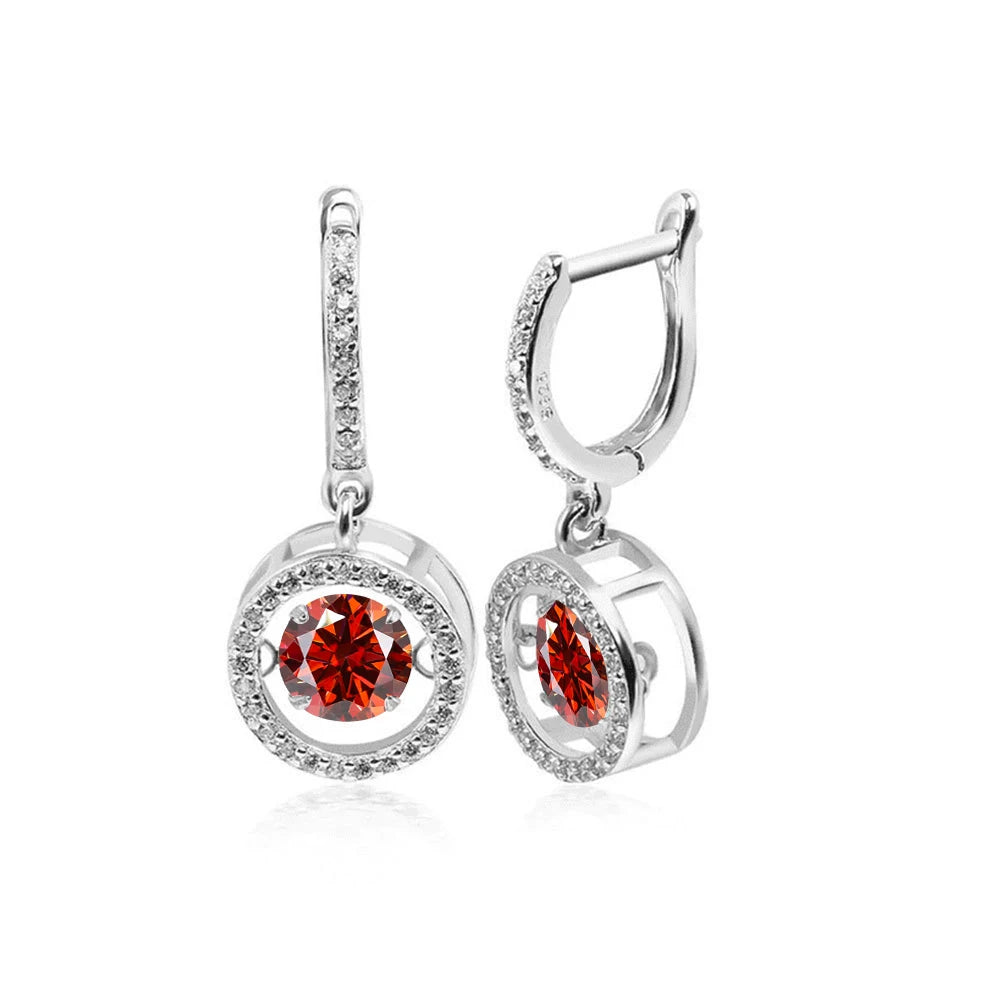 White Gold Plated 0.5/1CT Moissanite Drop Earring for - Red / 0.5ct(5mm)and 0.5ct, Red / 1.0ct(6.5mm)and1.0ct
