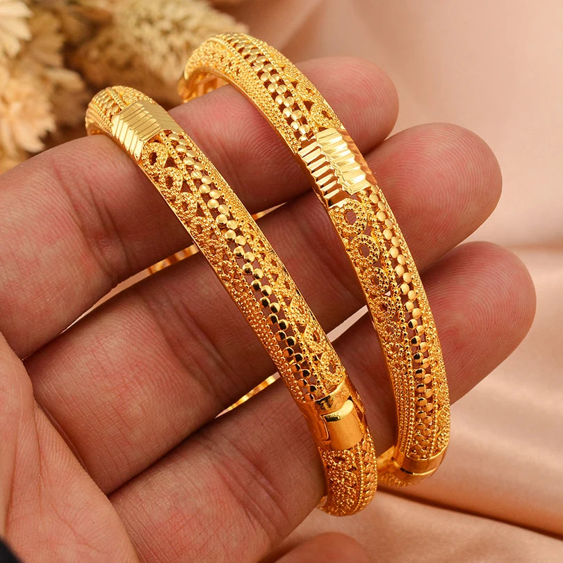 Bracelets Dubai Gold Color Bangles For Women Men Girls - 2pcs 2 / 58-60mm / Gold